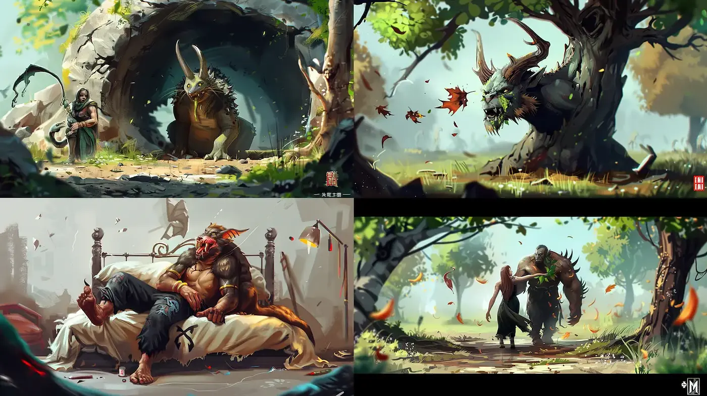 Fantasy Realm with Whimsical Creatures and Nature Settings - Midjourney sref style
