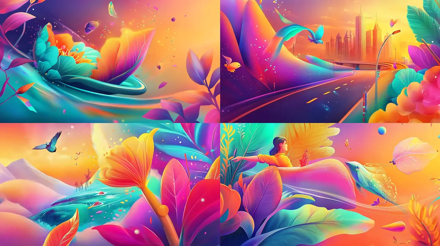 Surreal Chromatic Landscapes Blending Fantasy and Nature - Midjourney sref style
