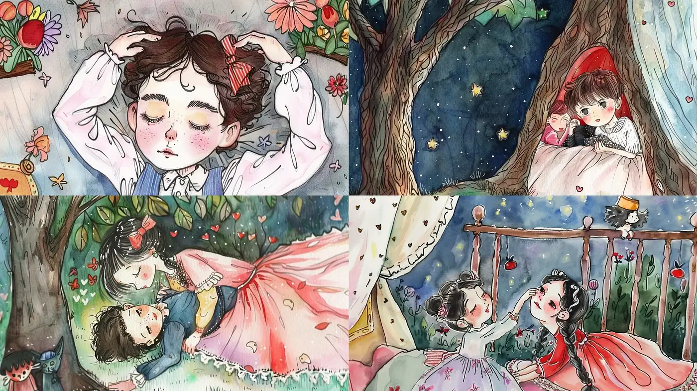 Whimsical Storybook Illustrations with Watercolor Ethereal Charm - Midjourney sref style