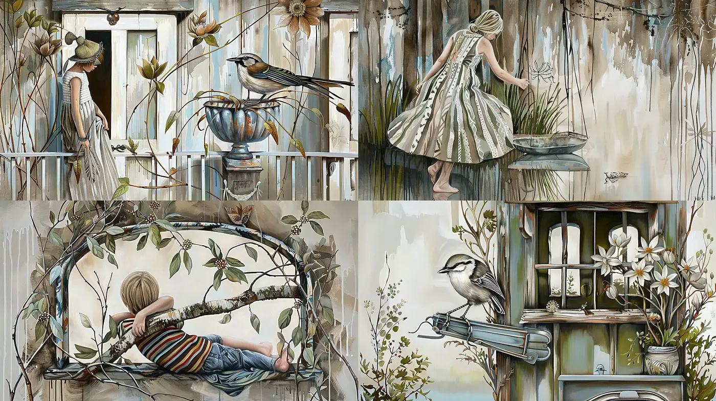 Whimsical Rustic Elegance with a Touch of Pastoral Serenity - Midjourney sref style