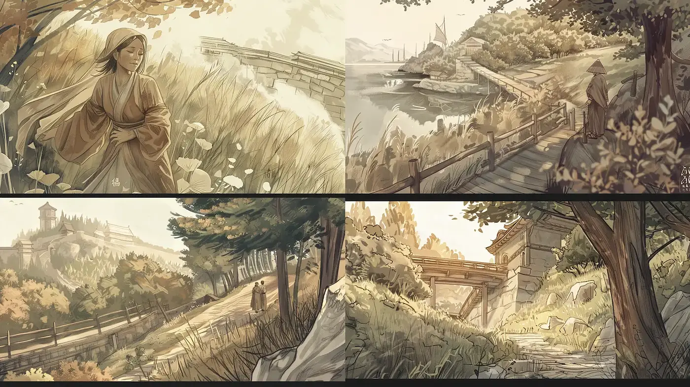 Serene Landscapes with a Touch of Historical Influence - Midjourney sref style