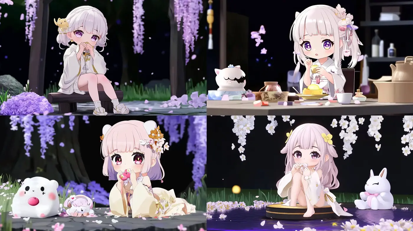 Enchanting Midnight Anime Garden Scenes with Pastel Hues and Serene Characters - Midjourney sref style