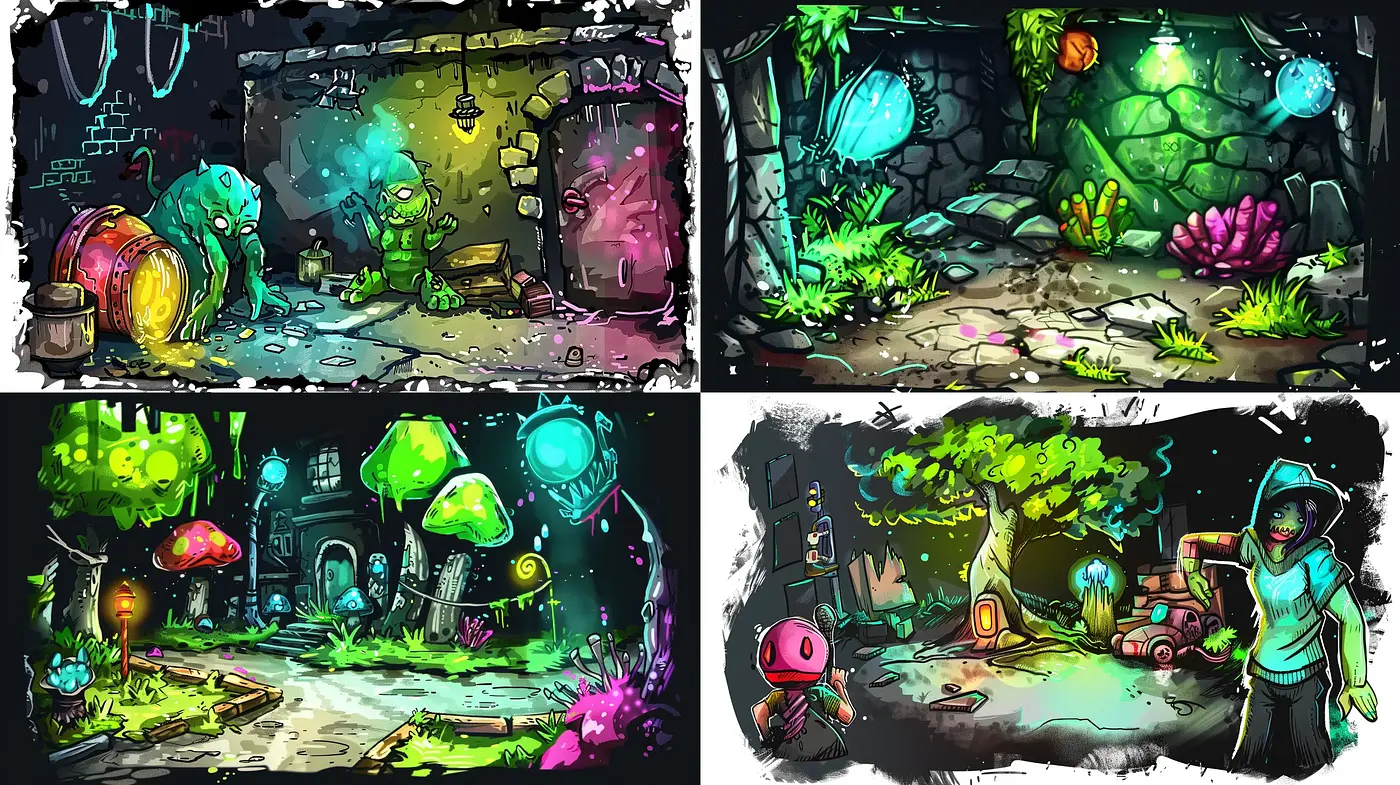 Luminous Fantasy Realms with Vibrant Comic Book Overtones - Midjourney sref style