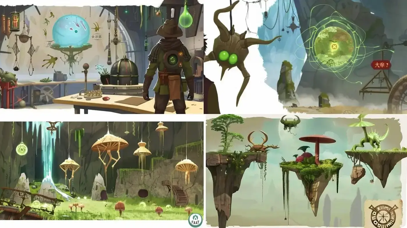 Whimsical and Enigmatic Fantasy Realms Enhanced by Organic Elements - Midjourney sref style