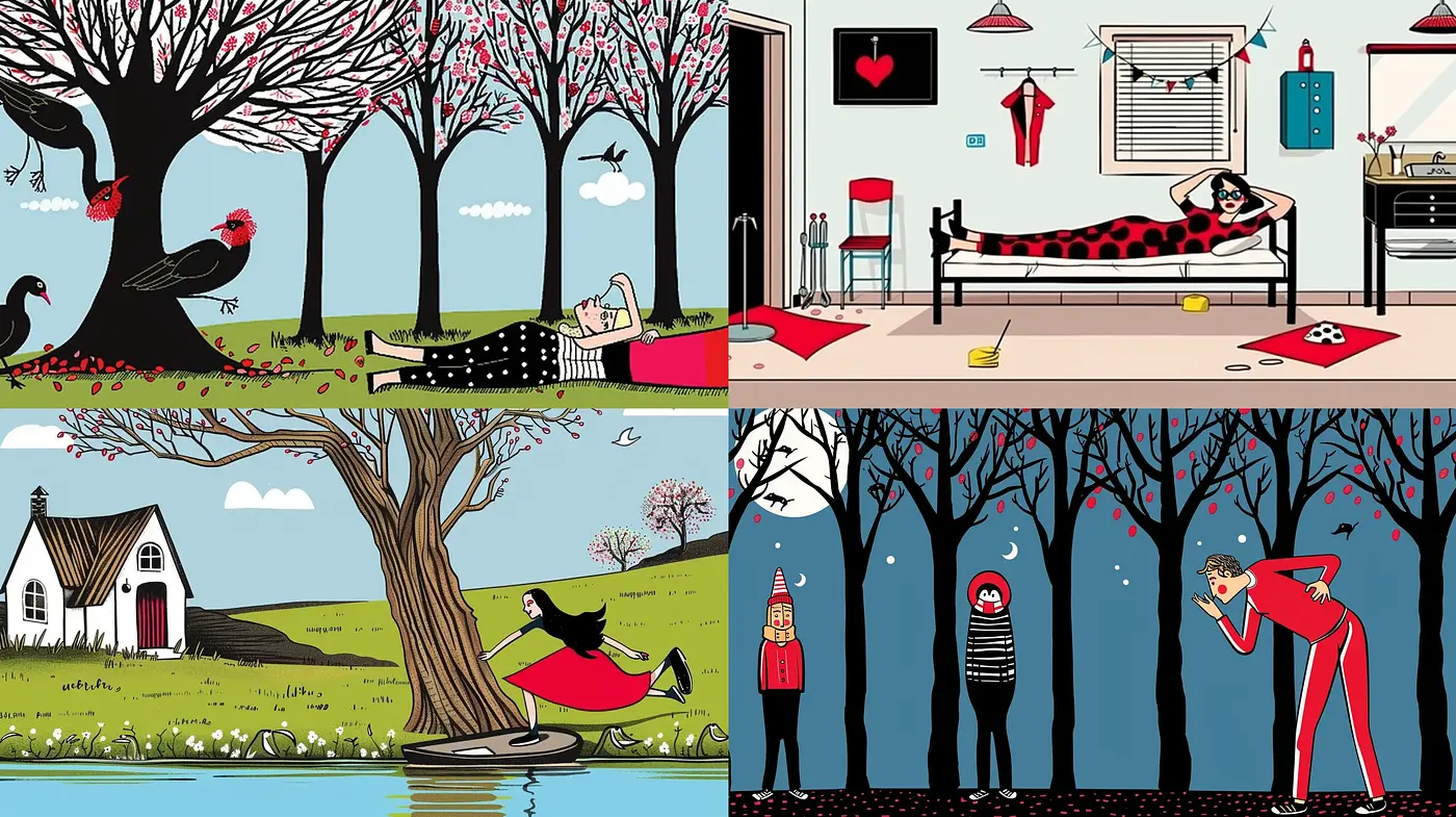Whimsical Storybook Illustration with a Modern Graphic Novel Flair - Midjourney sref style