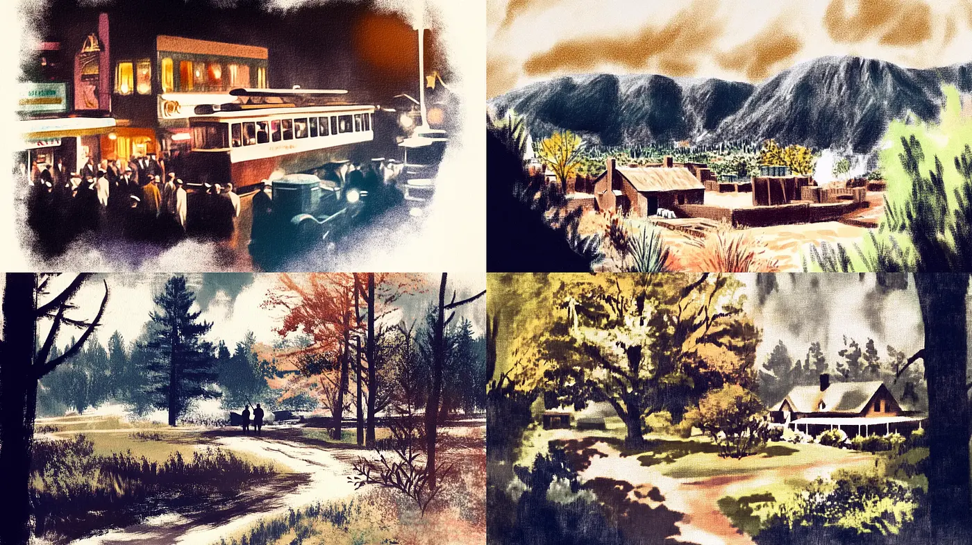 Timeless Serenity in Textured Landscape Vignettes - Midjourney sref style