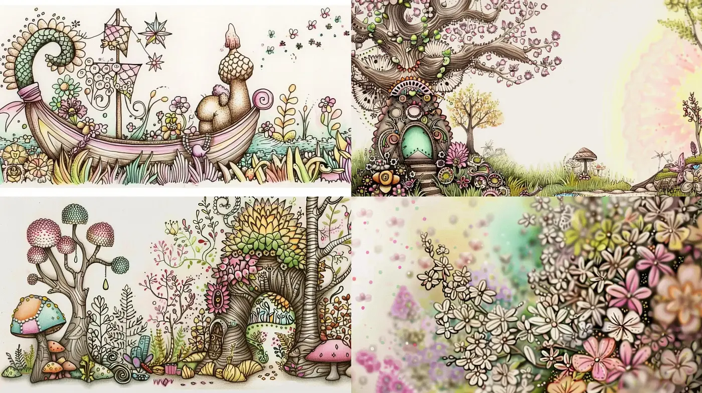 Whimsical Flora and Fauna Illustration Series - Midjourney sref style
