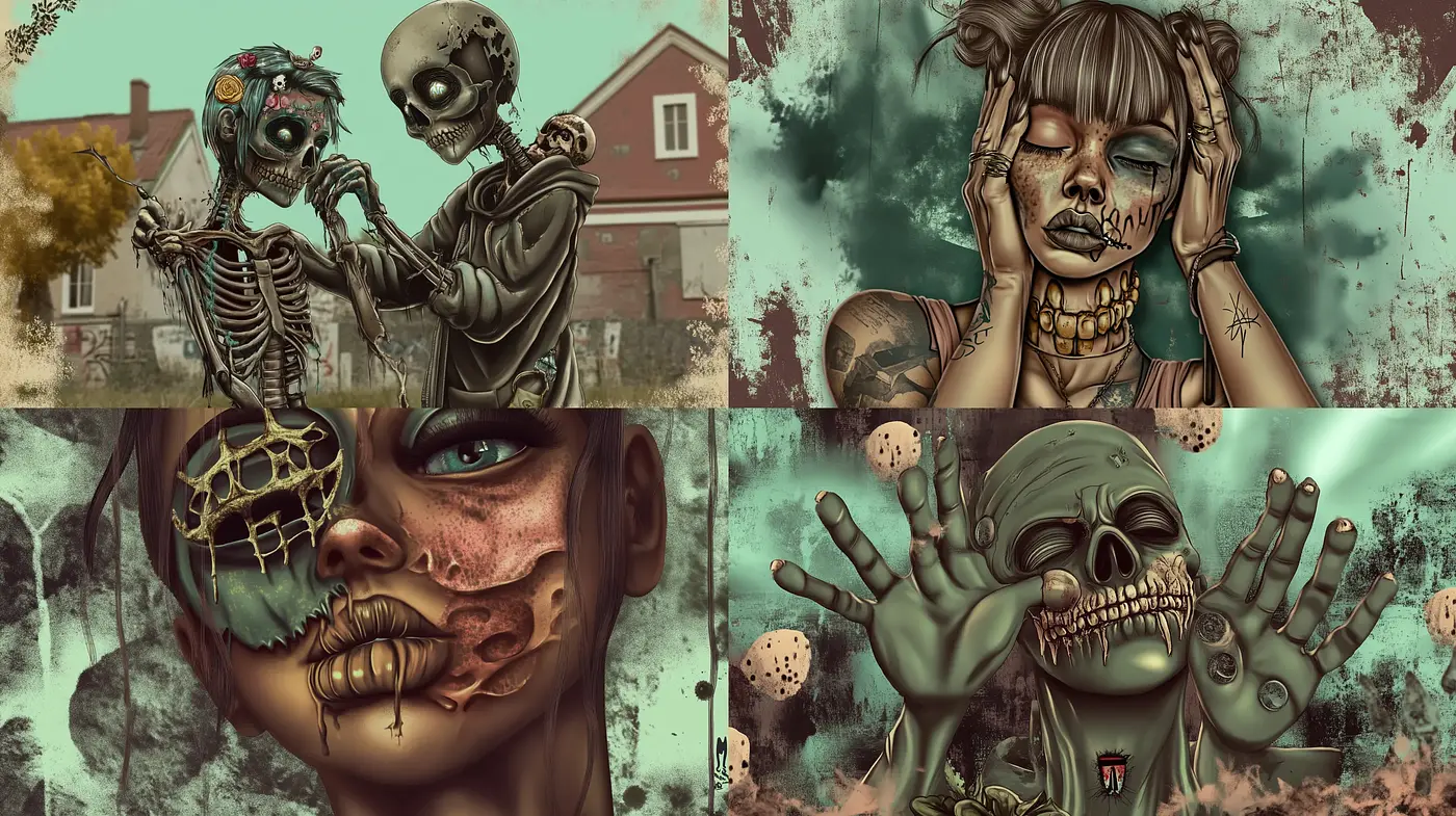 Macabre Whimsy: A Darkly Surreal Comic-Inspired Vision - Midjourney sref style