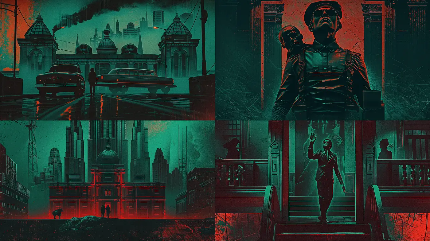 Nocturnal Crimson Echos: A Synthesis of Neo-Noir and Gothic Narratives - Midjourney sref style