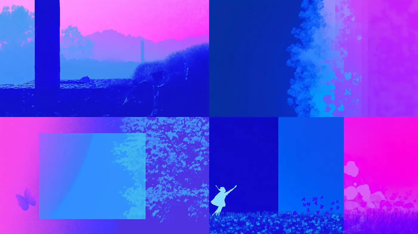 Synthetic Dreamscape: A Harmonious Blend of Vivid Blues and Purples - Midjourney sref style
