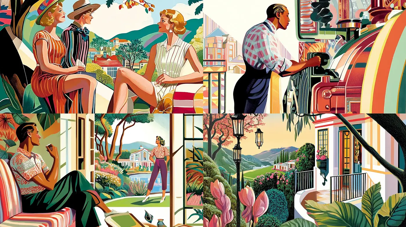 Retro Elegance in Stylized Botanical Harmony - Midjourney sref style