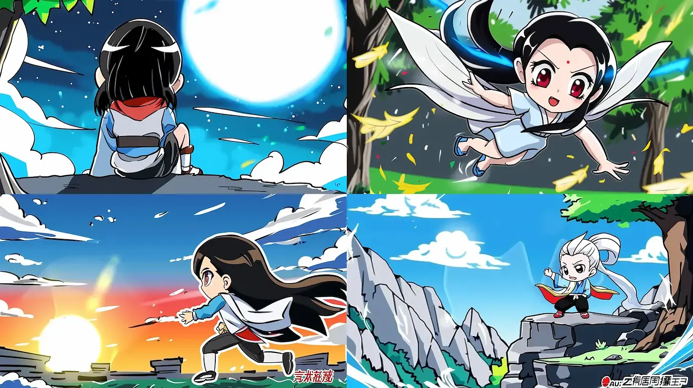Vibrant and Playful Anime-inspired Illustrations with a Mythical Essence - Midjourney sref style
