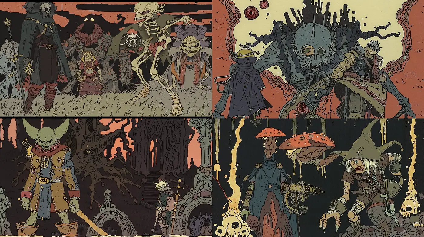 Eerie Gothic Fantasy with a Dark Comic Book Aesthetic - Midjourney sref style