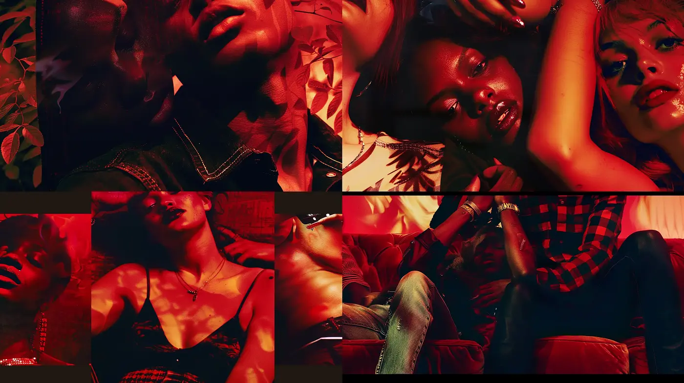 Crimson Noir Film Aesthetic with Expressive Emotional Tones - Midjourney sref style