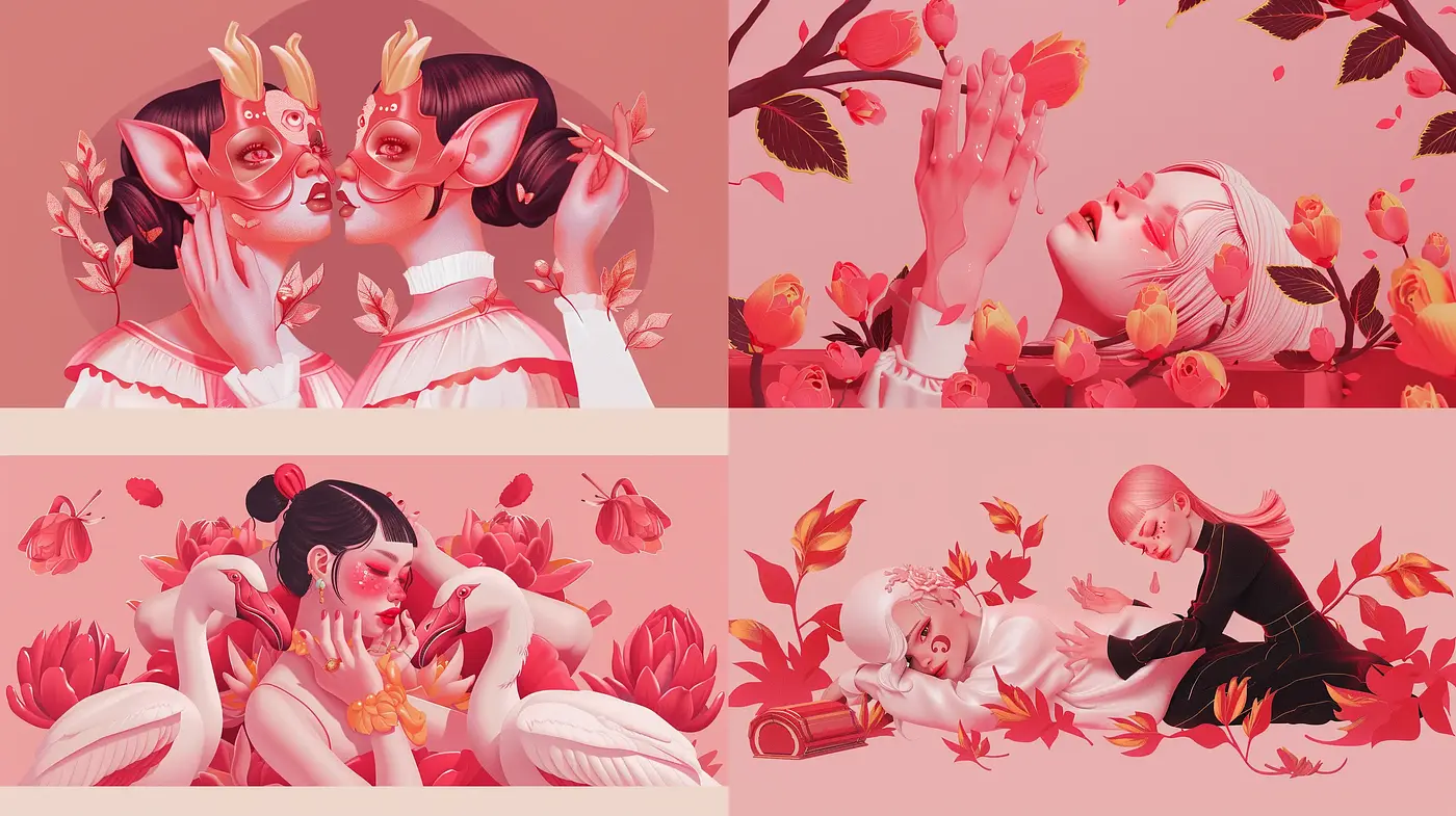 Roseate Reverie: Dreamlike Fusion of Fantasy and Elegance - Midjourney sref style