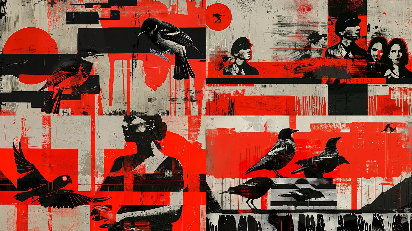 Abstract Expressionist Birds Amidst Geometric Turmoil - Midjourney sref style