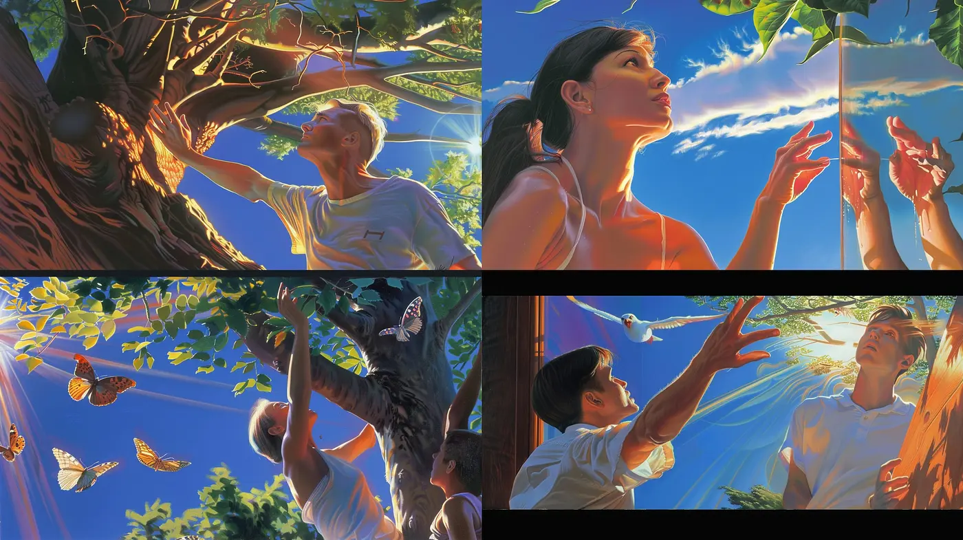 Luminous Serenity: A Harmonious Blend of Sunlit Realism and Enchanted Radiance - Midjourney sref style