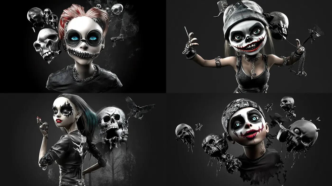 Dark Whimsicality: An Artistic Dance with Macabre Charm - Midjourney sref style