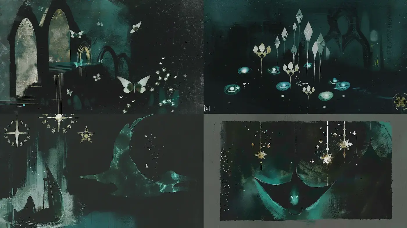 Mystical and Ethereal Visions with a Dark Fantasy Aura - Midjourney sref style