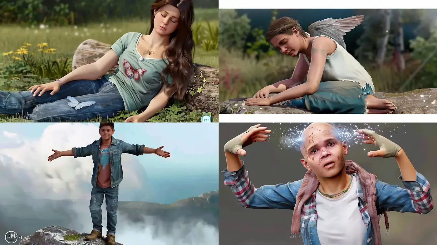 Consistent Elements Across Four Midjourney Images Featuring Realistic Characters in an Outdoor Setting - Midjourney sref style