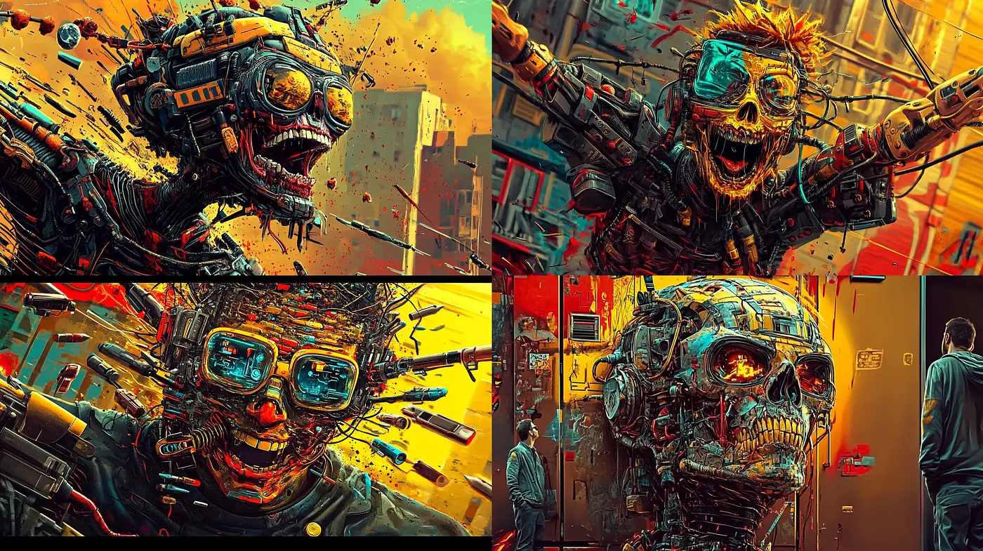 Vibrant Dystopian Chaos: An Artistic Fusion of Cyberpunk and Graffiti - Midjourney sref style
