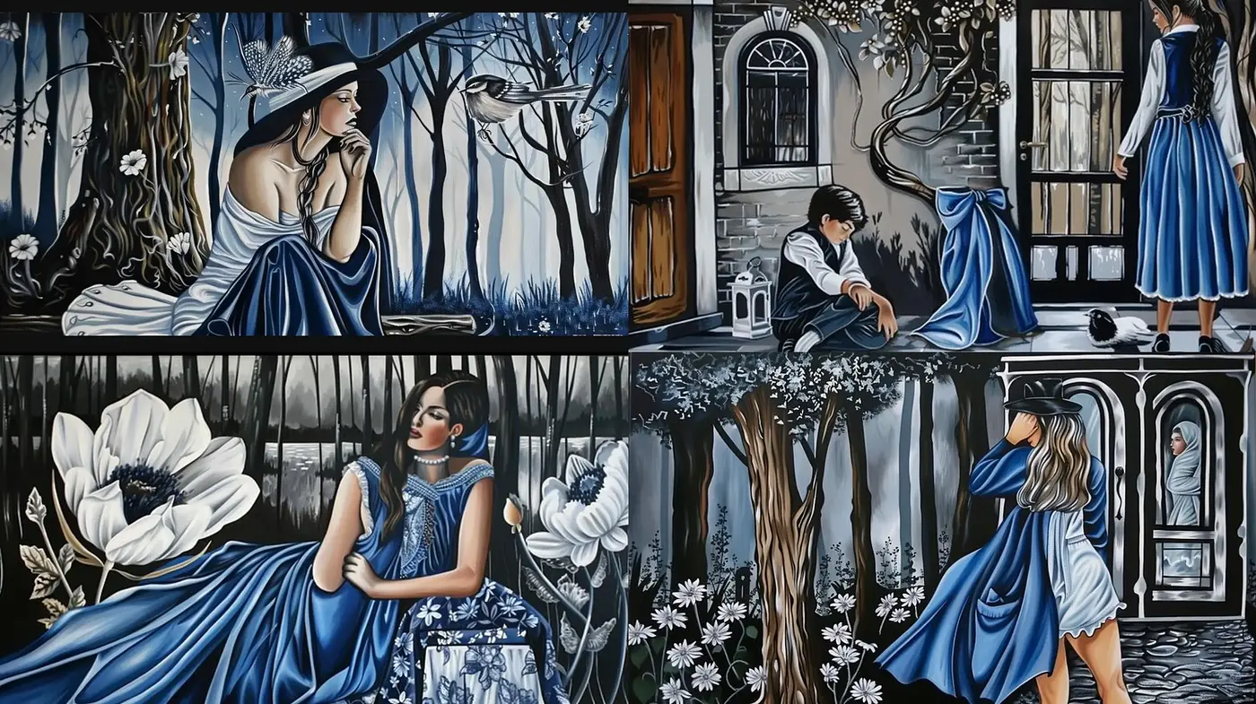 Twilight Elegance in Monochromatic Blue - Midjourney sref style
