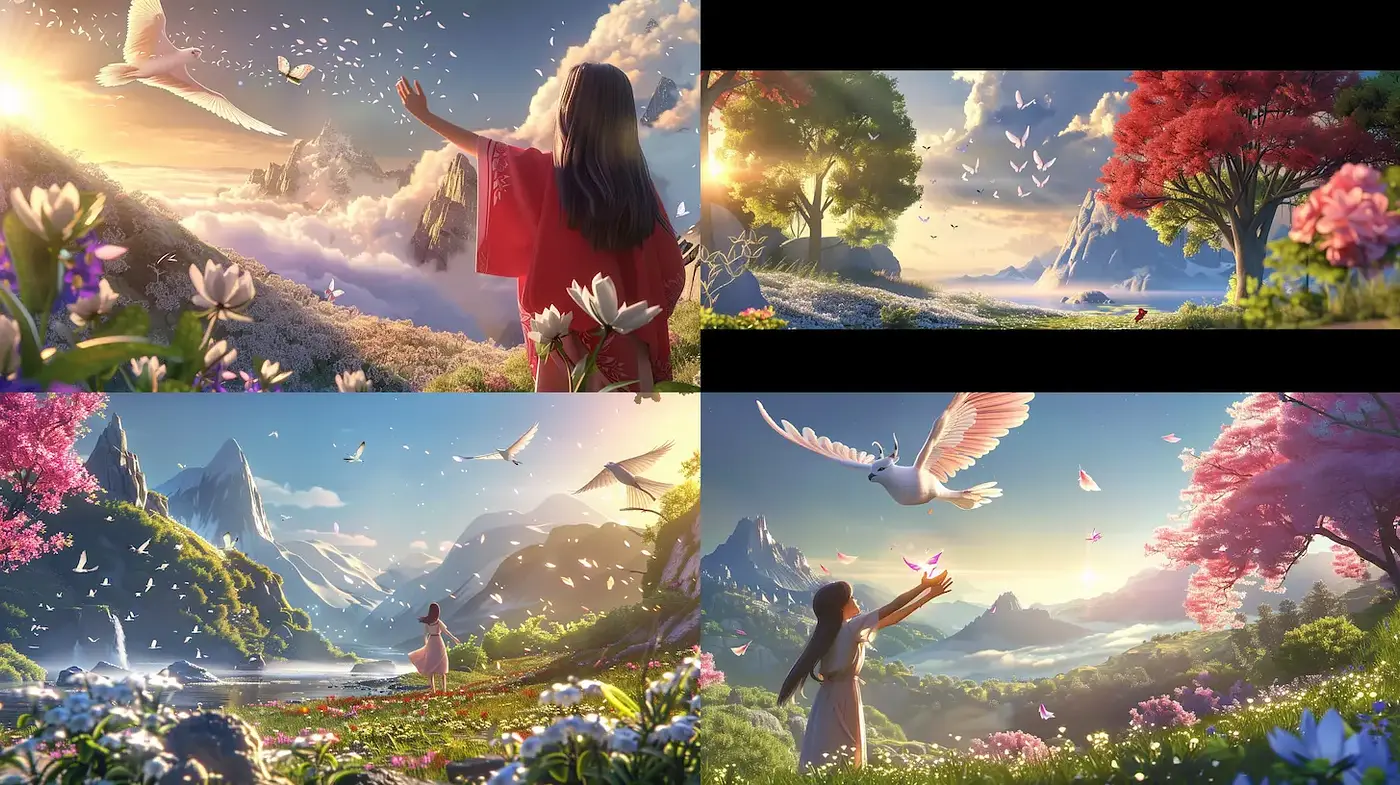 Fantasy landscapes with ethereal elements and harmonious nature - Midjourney sref style