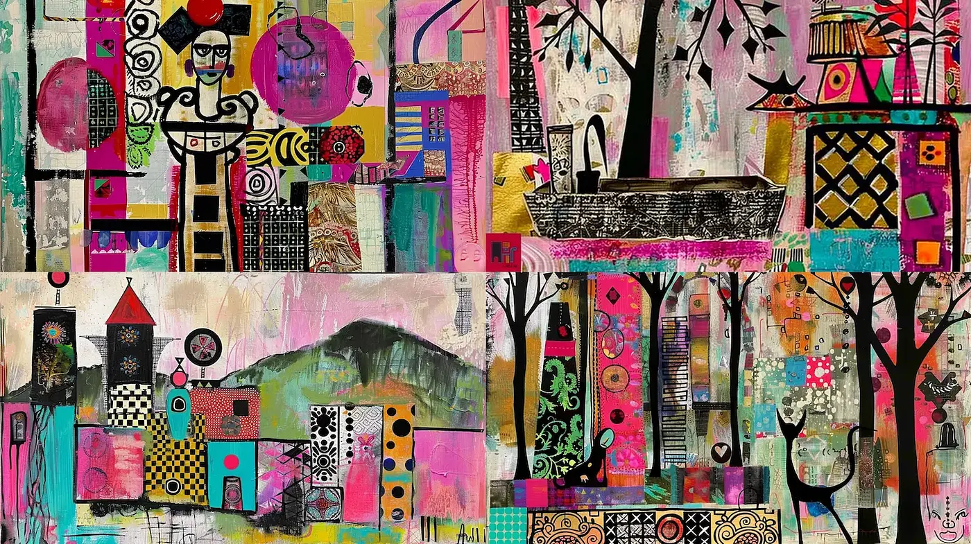 Vibrant mixed-media style inspired by contemporary abstract art - Midjourney sref style