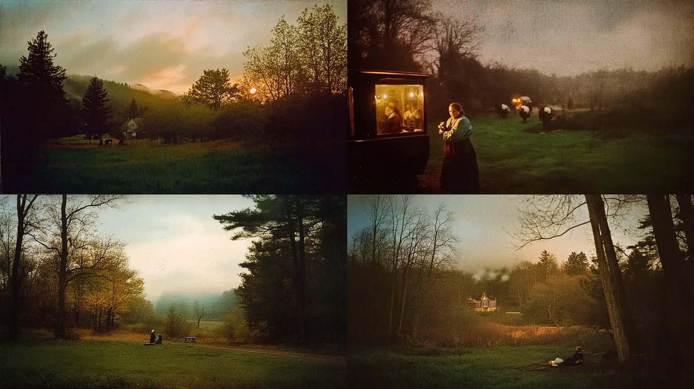 Twilight Serenity: A Harmonious Blend of Dusky Hues and Rustic Charm - Midjourney sref style