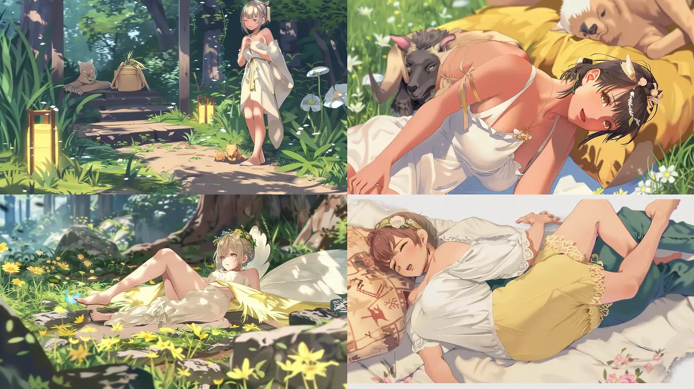 Serene Pastoral Anime Vignettes with Soft Natural Illumination - Midjourney sref style