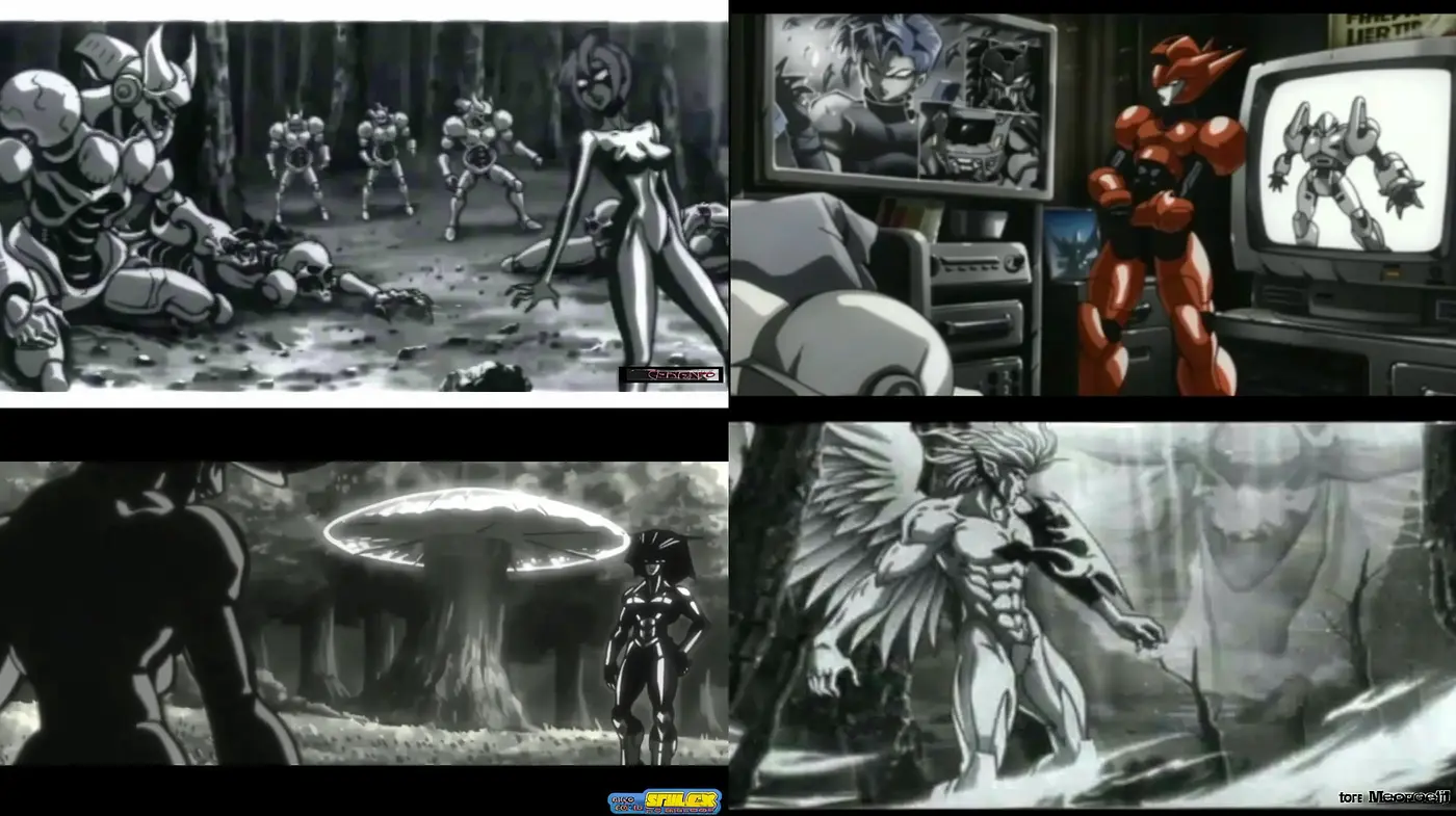 Monochromatic Cybernetic Anime-Inspired Visions with a Gritty Texture - Midjourney sref style