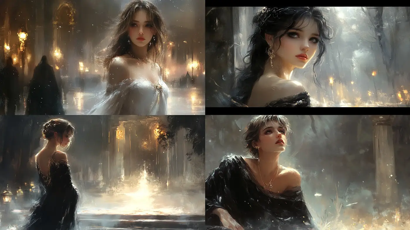 Ethereal Twilight: An Enigmatic Fusion of Light and Shadow in Digital Artistry - Midjourney sref style