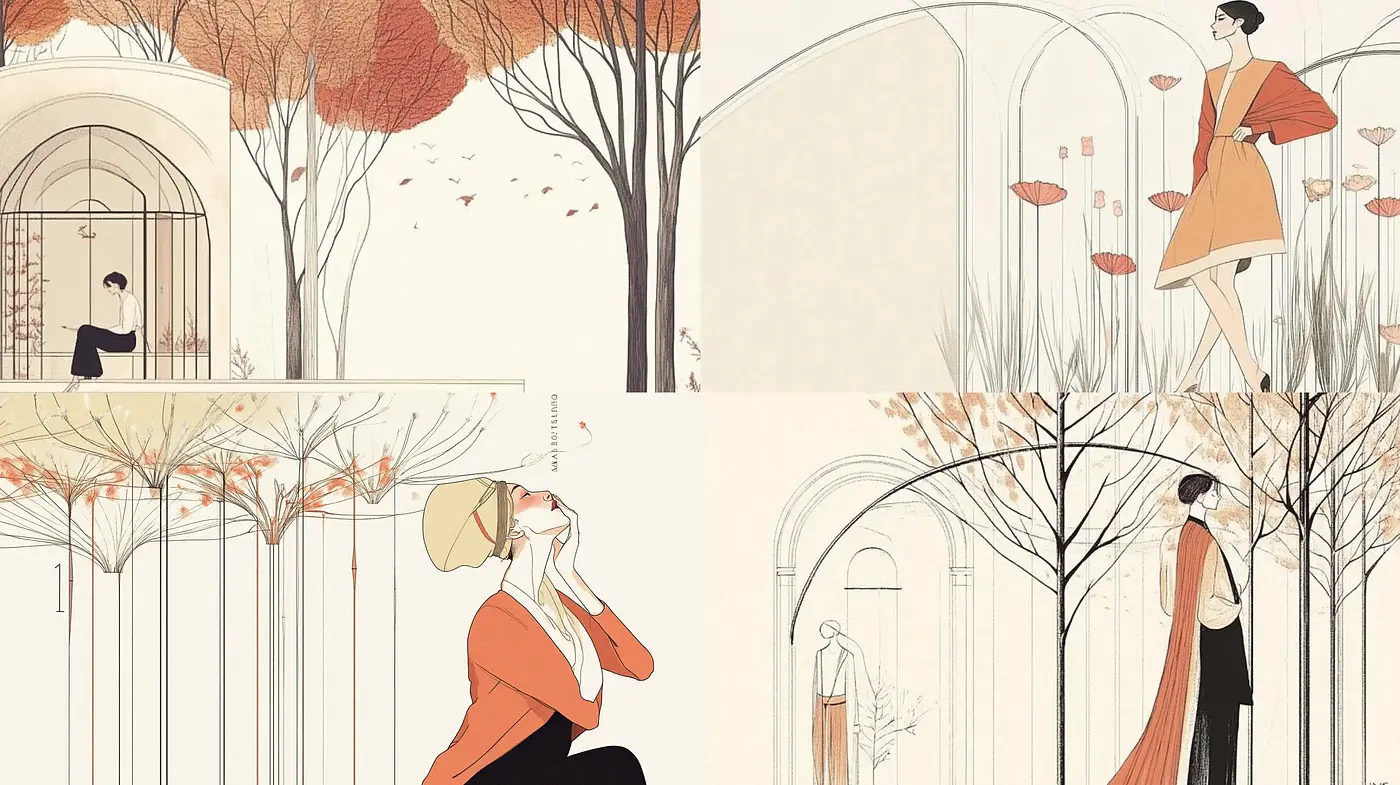 Autumnal Elegance in Stylized Illustration - Midjourney sref style
