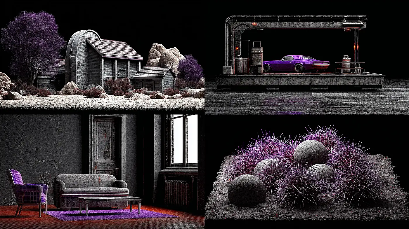 Surrealist and Futuristic Scenes with a Moody Aesthetic - Midjourney sref style