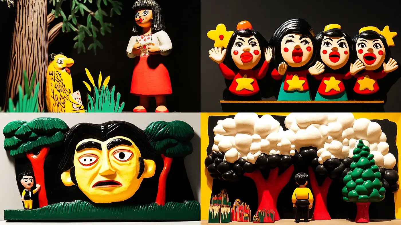 Enigmatic Fusion of Bold Expressionism and Folk Art - Midjourney sref style