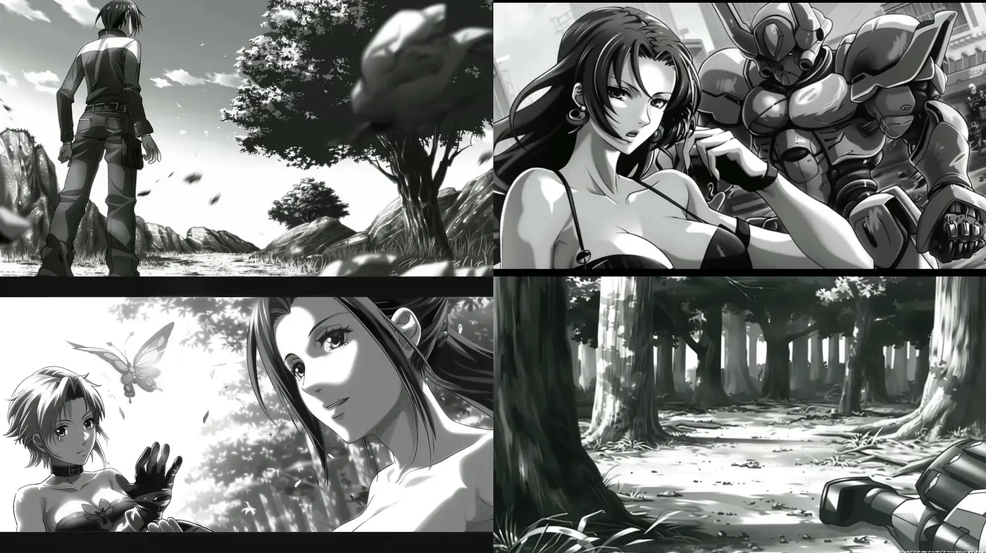 Monochromatic Dreamscape: A Fusion of Anime Elegance and Sci-Fi Precision - Midjourney sref style