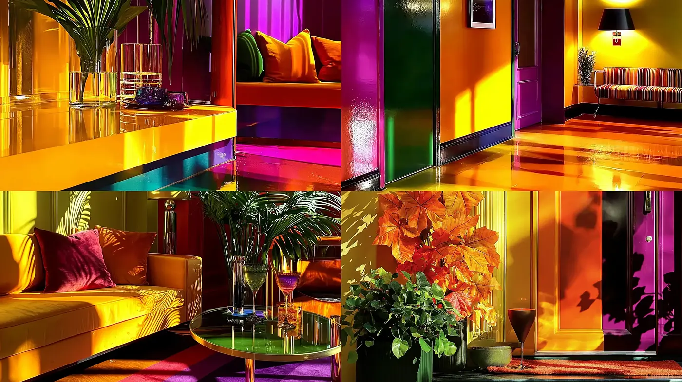 Luminous Elegance in Saturated Hues: A Homage to Vibrant Interior Dreamscape - Midjourney sref style