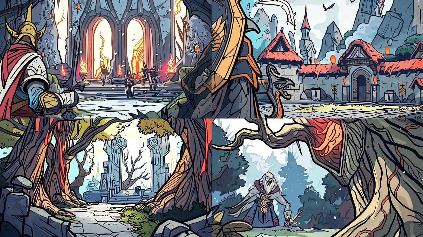 Fantasy Comic Chronicles: Envisioning Mythic Narratives with Stylized Ink Outlines - Midjourney sref style