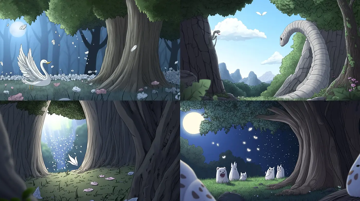 Enchanted Forest Whimsy: A Tranquil, Mythical Animation Style - Midjourney sref style