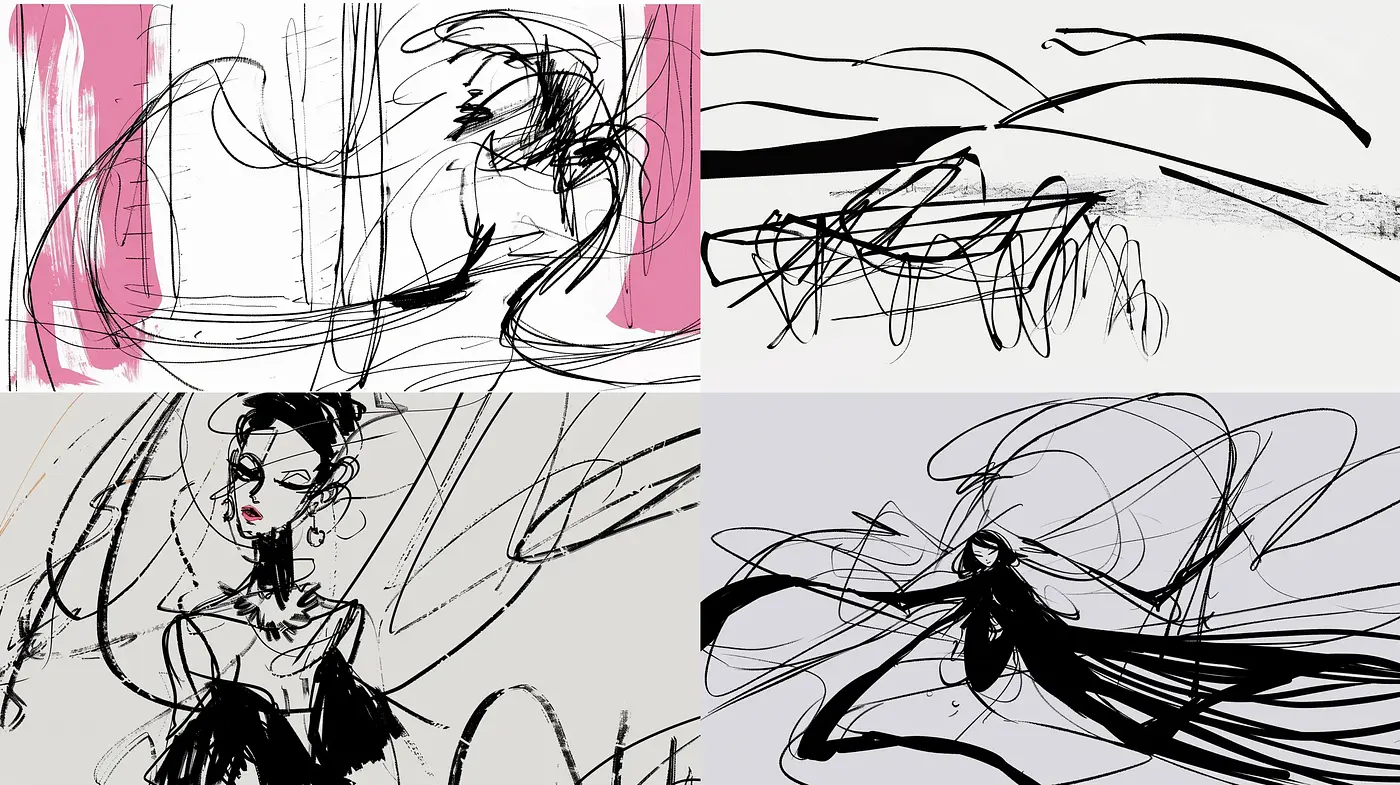Abstract Expressive Lines with Dramatic Monochromatic Accents - Midjourney sref style