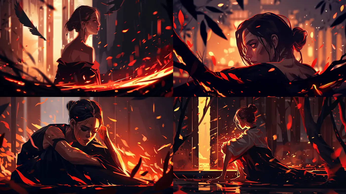 Dusk's Embrace: A Harmonious Symphony of Warm Hues and Serene Contemplation - Midjourney sref style