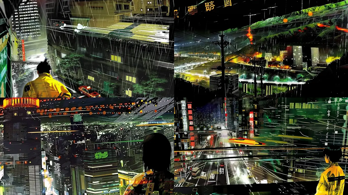 Neo-Noir Cyberpunk Cityscape Fusion - Midjourney sref style