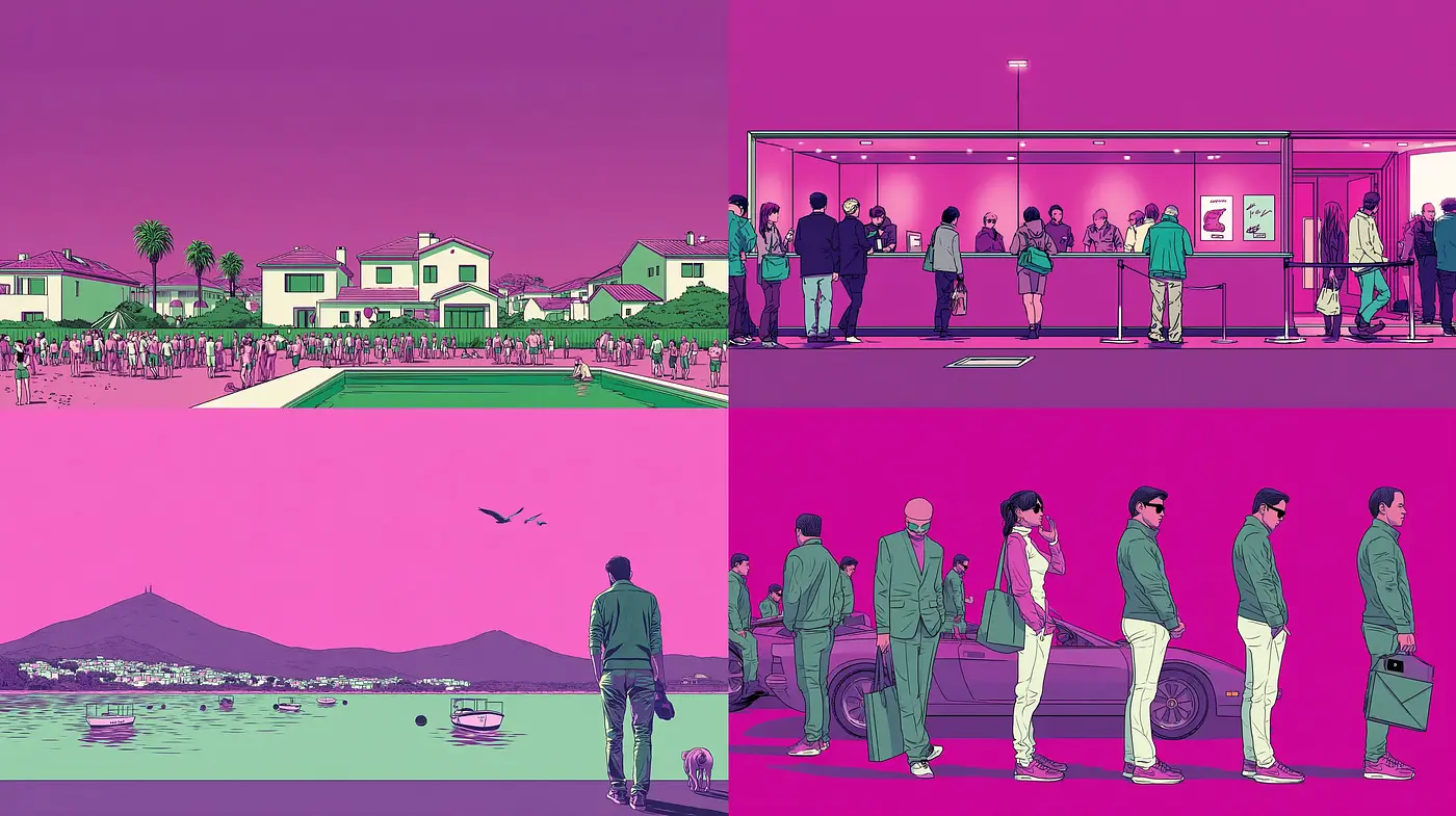Vividly stylized urban scenes with a surreal twist - Midjourney sref style
