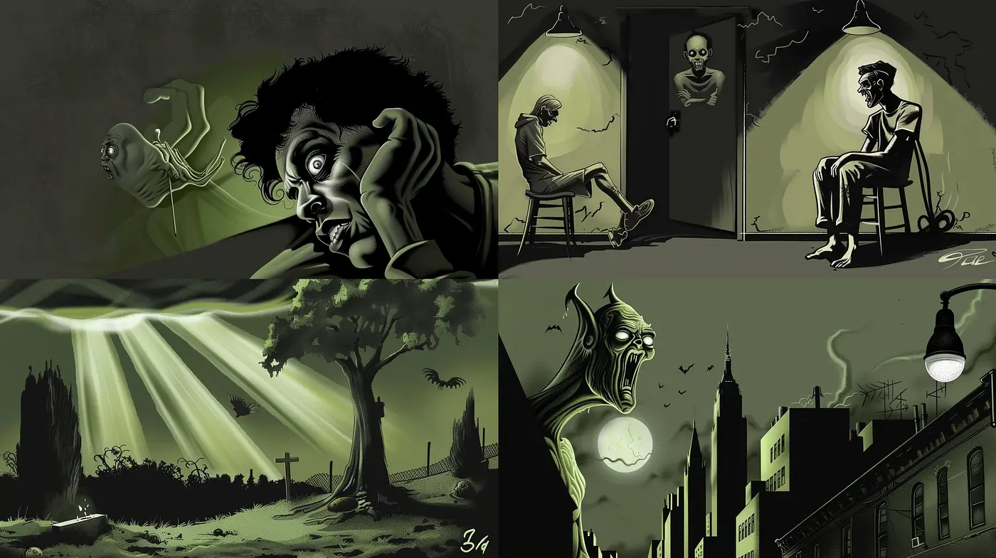 Nocturnal Echoes of Green: A Homage to Chiaroscuro Techniques and Gothic Ambiance - Midjourney sref style