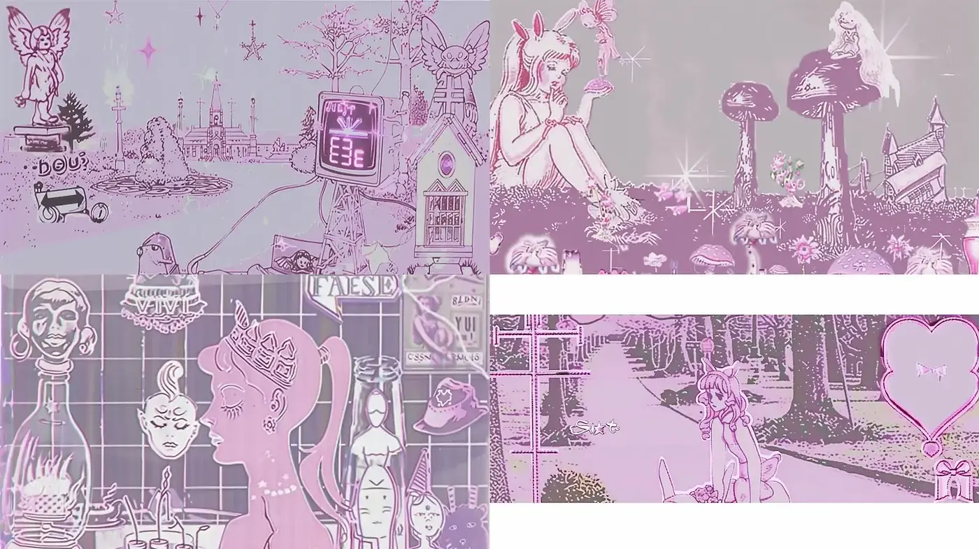 Whimsical Pink Dreamscapes with Vintage Influences - Midjourney sref style