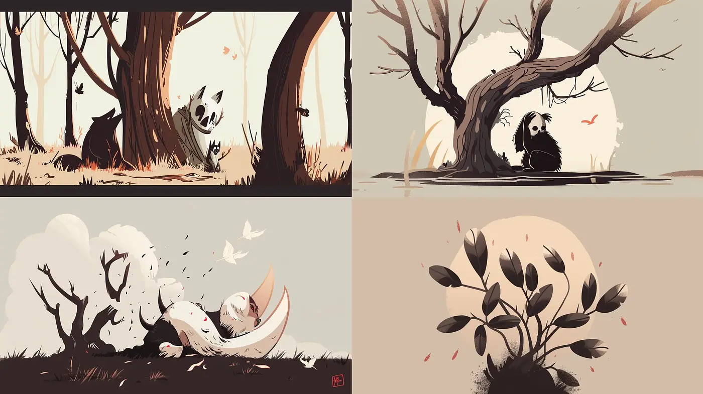Whimsical Natural Scenes in Stylized Earthy Tones - Midjourney sref style
