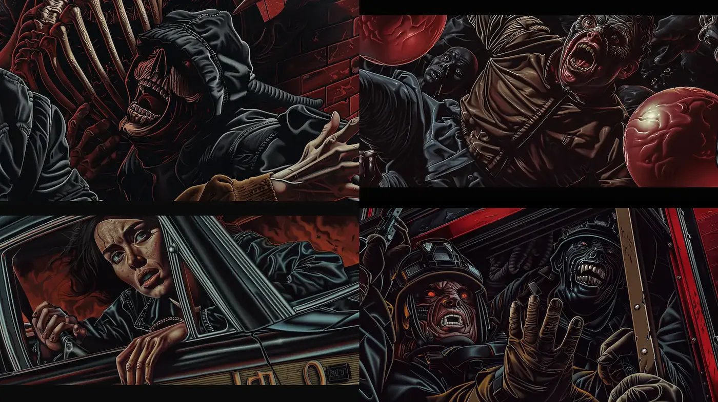 Intense and dynamic visual narrative with dark undertones - Midjourney sref style