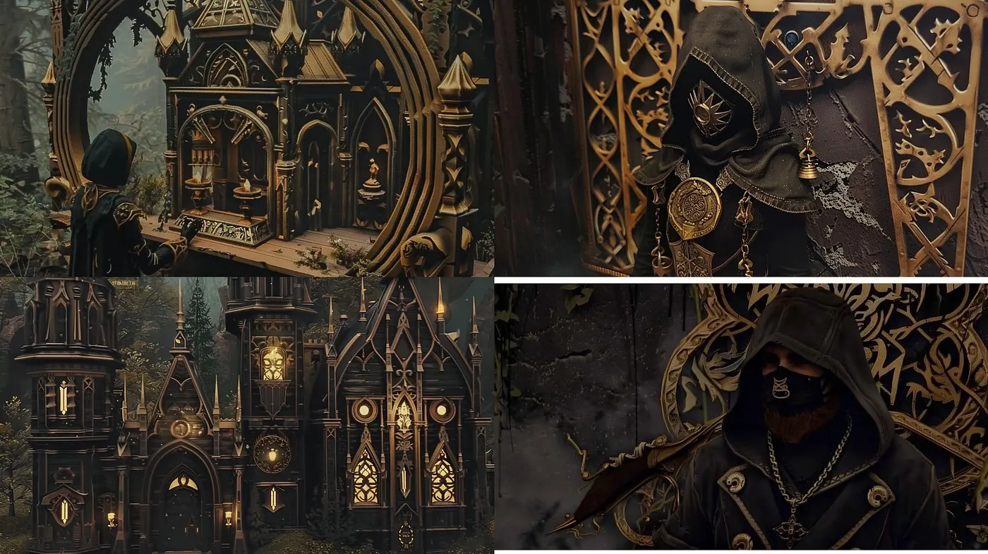 Gothic Reverie: A Dark Fantasy Fusion with Gilded Esoteric Enchantment - Midjourney sref style