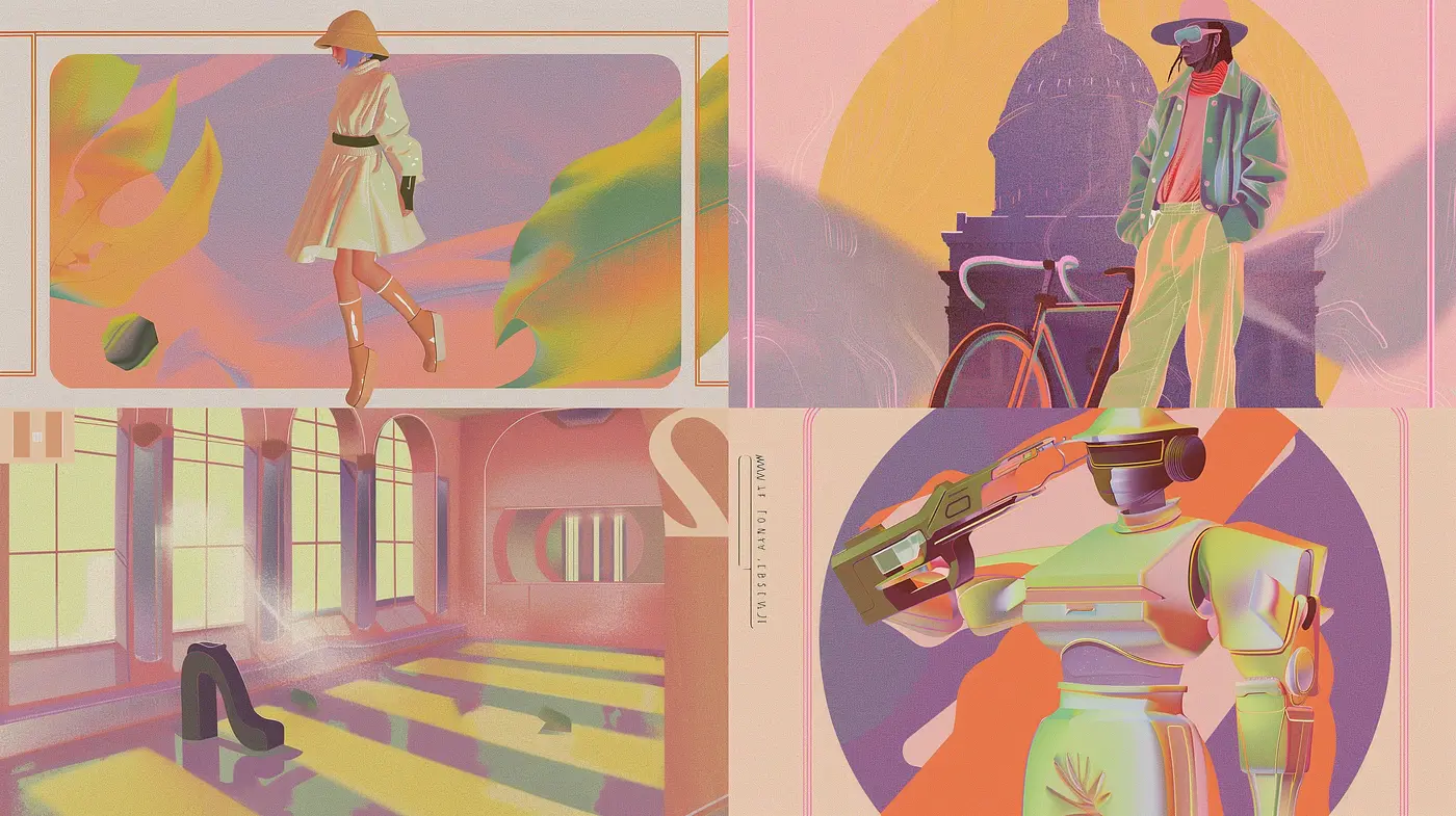 Dreamlike Pastel Panorama with Surrealist Overtones - Midjourney sref style