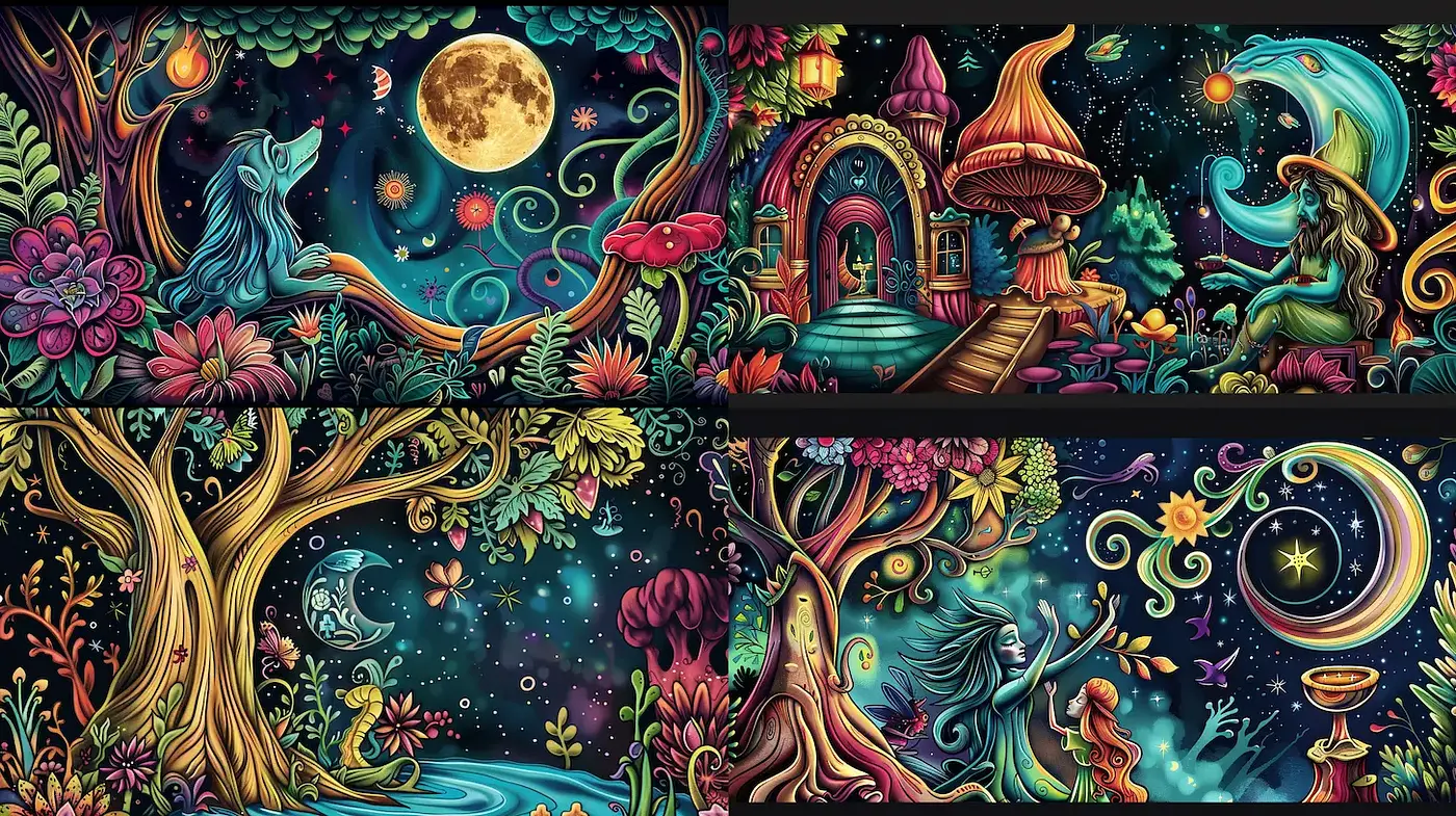 Vibrant Dreamscape with Whimsical Elements - Midjourney sref style